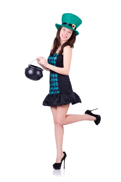 Young girl with pot in saint patrick concept — Stock Photo, Image