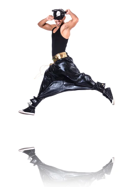 Geniş pantolon beyaz rap dansçı — Stok fotoğraf