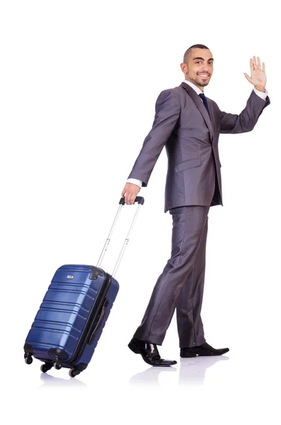 Businessman with luggage on white Stock Image
