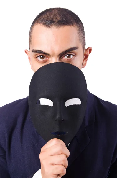 Homem com máscara isolada em branco — Fotografia de Stock