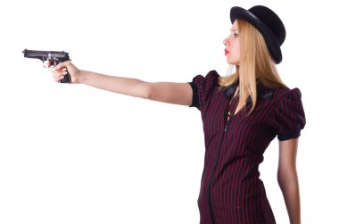 Beyaz tabancalı kadın gangster.