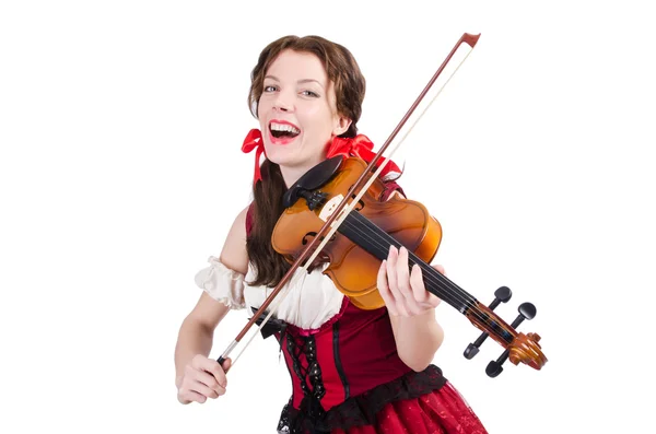 Жінка зі скрипкою ізольована на білому — стокове фото