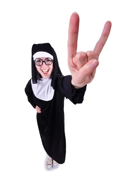 Funny nun isolated on the white background — Stock Photo, Image