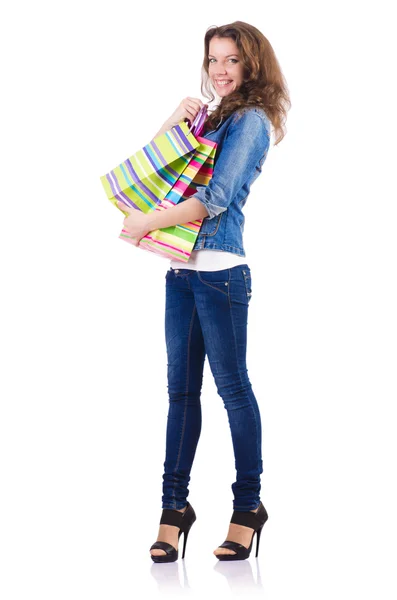 年轻女子后购物袋 — 图库照片