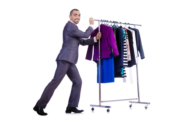 Бизнесмен с вешалкой одежды — стоковое фото