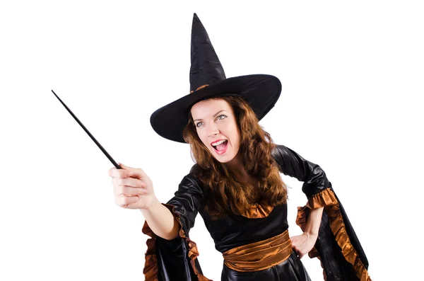 Witch with wand isolated on the white — Stock Photo, Image