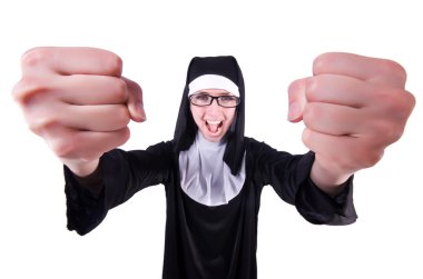 Beyaz arka plan üzerinde izole komik Rahibe