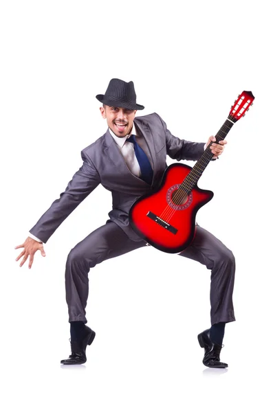 Guitar player isolated on the white — Stock Photo, Image