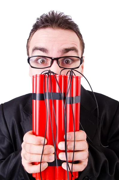 Businessman with dynamite isolated on white — Stock Photo, Image