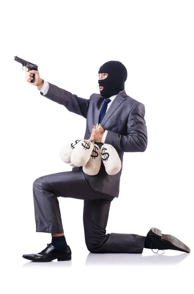 Empresário criminoso com sacos de dinheiro — Fotografia de Stock