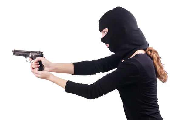 Criminal with gun isolated on white — Stock Photo, Image