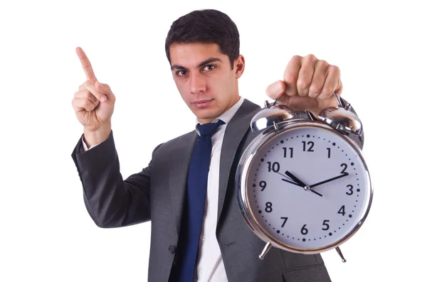 Homme d'affaires avec horloge isolé sur blanc — Photo