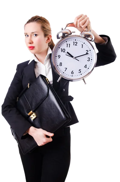 Mujer mujer de negocios con reloj gigante — Foto de Stock