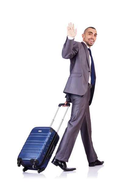 Businessman with luggage on white — Stock Photo, Image