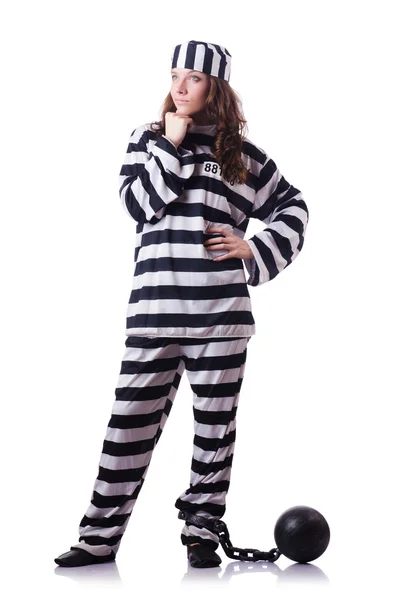 Prisoner in striped uniform on white — Stock Photo, Image