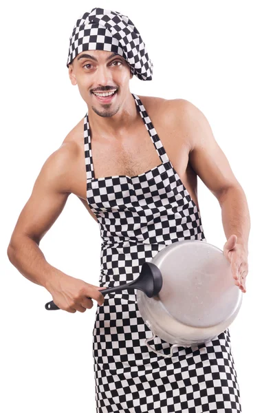 Sexy male cook isolated on the white — Stock Photo, Image