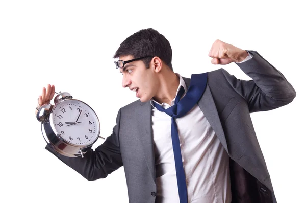 Geschäftsmann mit Uhr isoliert auf weiß — Stockfoto