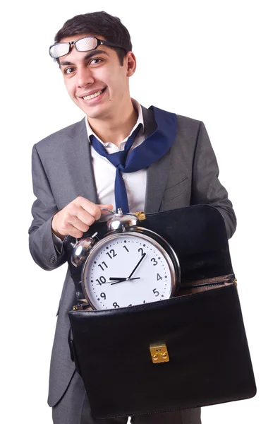 Homme d'affaires avec horloge isolé sur blanc — Photo