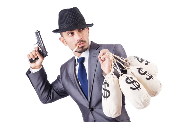 Businessman criminal with sacks of money — Stock Photo, Image