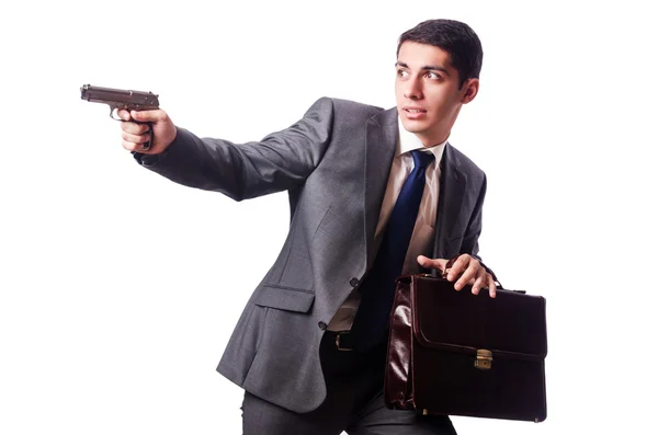 Businessman with gun isolated on white — Stock Photo, Image