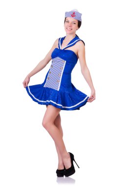 beyaz zemin üzerine denizci elbiseli kadın