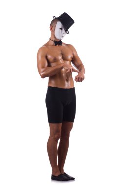 Çıplak kas pandomimcisi beyazda izole edilmiş.