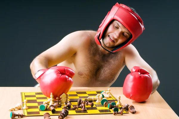 Boxer bégayant avec le jeu d'échecs — Photo