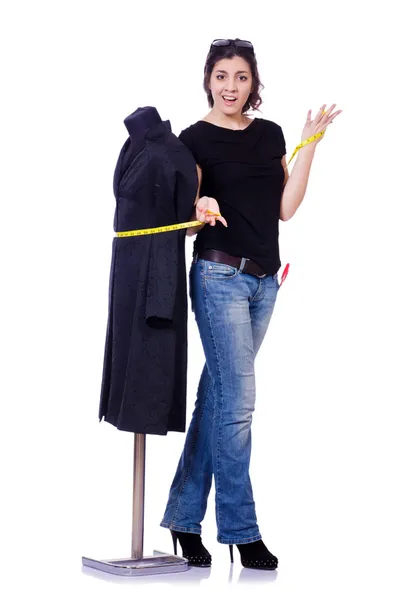 Woman tailor isolated on the white — Stock Photo, Image