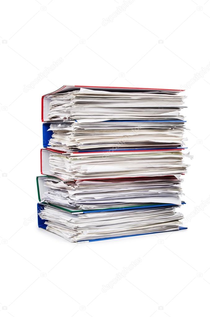 Pile of papers isolated on white