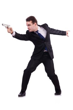 Silahlı beyaz izole iş adamı