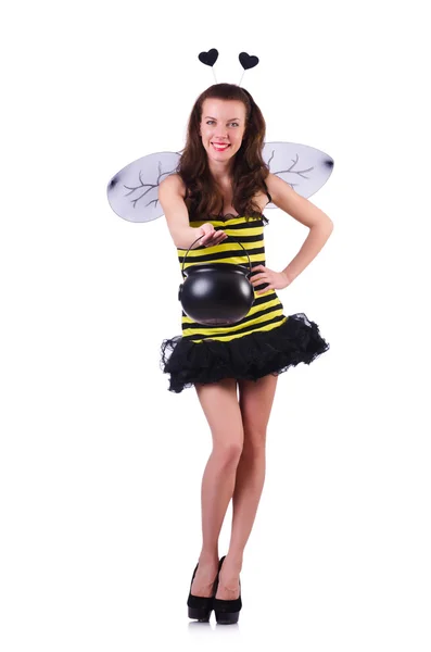 Woman in bee costume isolated on white — Stock Photo, Image