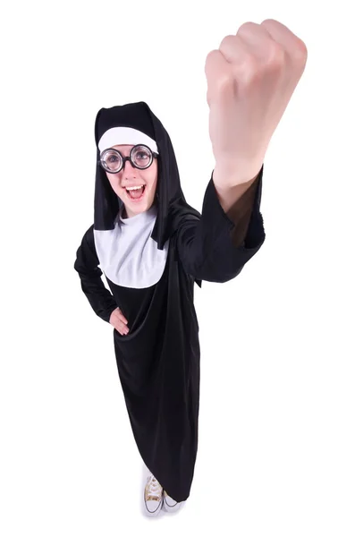 Roliga nunna isolerat på den vita bakgrunden — Stockfoto