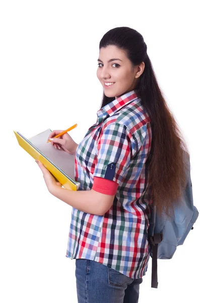 Mladá studentka izolovaných na bílém — Stock fotografie