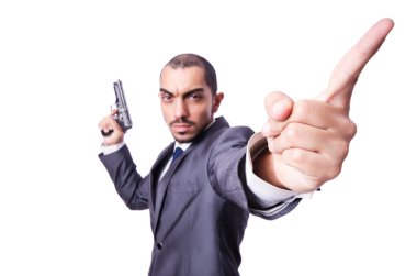 Silahlı beyaz izole iş adamı