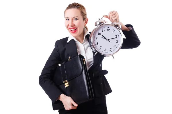 Femme d'affaires avec horloge géante — Photo