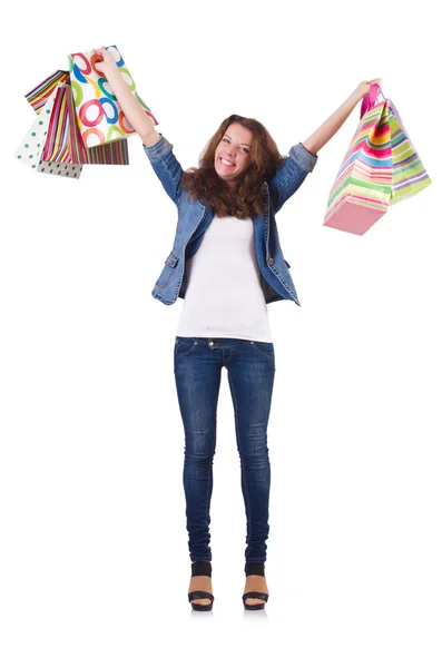 Young woman with bags after shopping — Stock Photo, Image