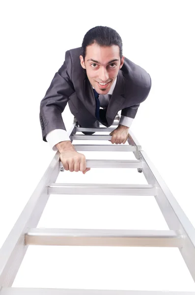 Επιχειρηματίας αναρρίχηση της σκάλας που απομονώνονται σε λευκό — Φωτογραφία Αρχείου