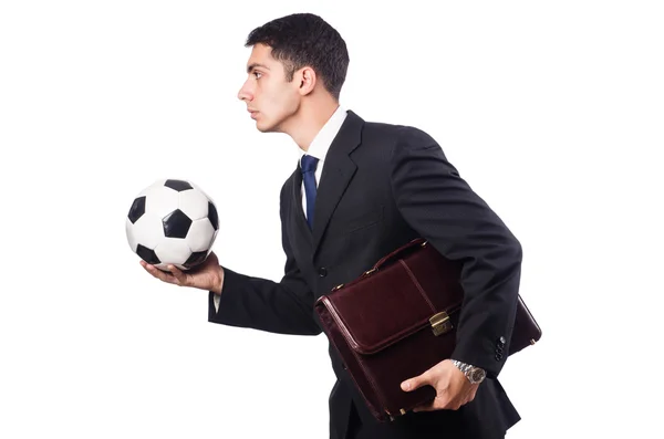 Jungunternehmer mit Fußball auf Weiß — Stockfoto
