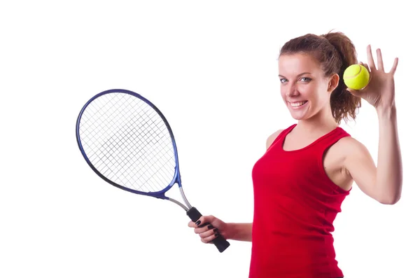 Woman playing tennis on white — Stock Photo, Image