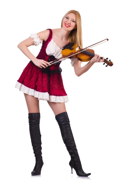 Dívka hraje na housle na bílém — Stock fotografie