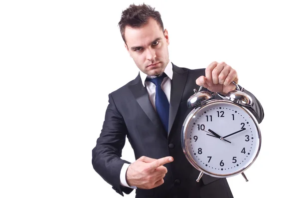 Επιχειρηματίας με ρολόι απομονώνονται σε λευκό — Φωτογραφία Αρχείου