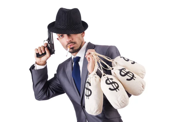 Geschäftsmann kriminell mit Säcken voller Geld — Stockfoto