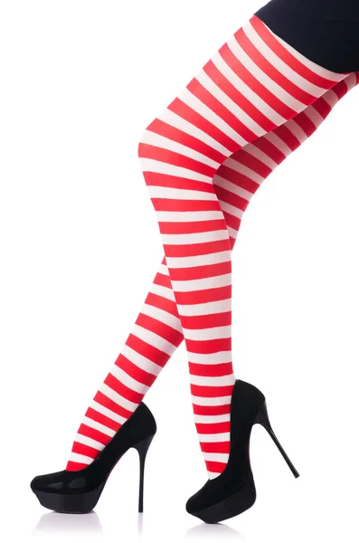 Nainen, jolla on pitkät jalat ja sukat — kuvapankkivalokuva