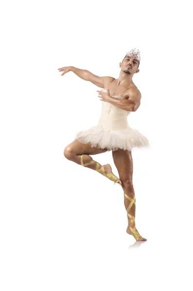 Man in ballet tutu isolated on white — Stock Photo, Image