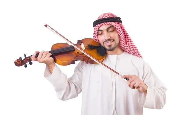 Homem árabe tocando música no branco — Fotografia de Stock