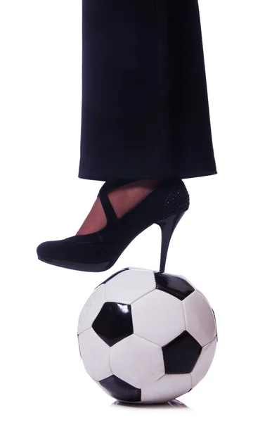 Žena s míčem na bílém — Stock fotografie