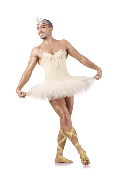 Man in ballet tutu isolated on white — Stock Photo, Image