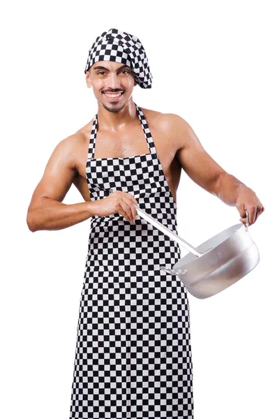 Sexy male cook isolated on the white — Stock Photo, Image