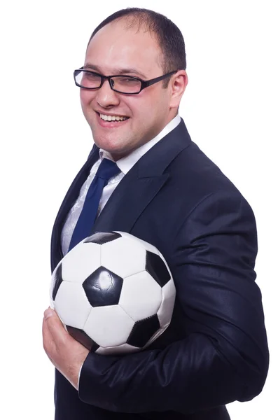 Homme d'affaires avec football sur blanc — Photo