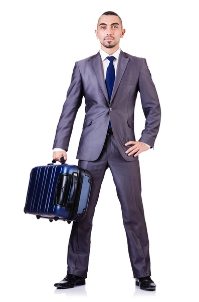 Homme d'affaires avec bagages sur blanc — Photo